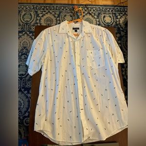 Large Club Room White Short Sleeve Button Up With Surfers